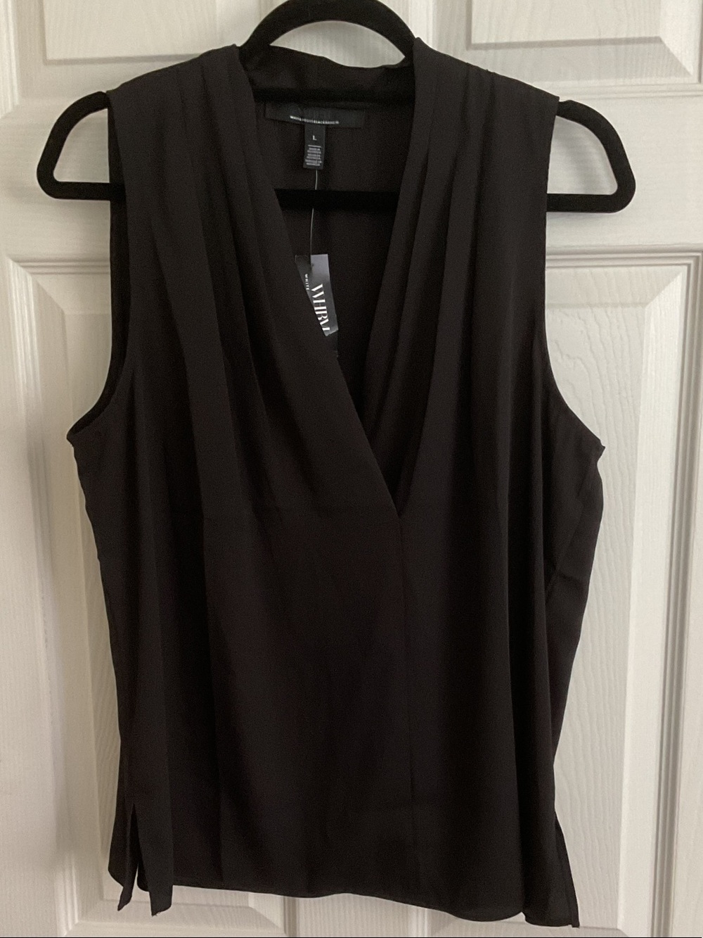 White House Black Market Black Sleeveless Faux-Wrap V-Neck Camisole